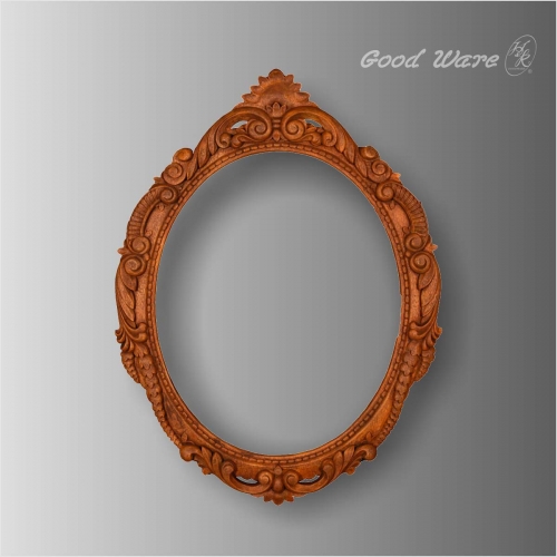 Faux wood decorative round mirror frame