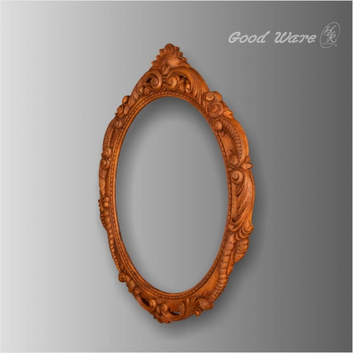 Faux wood decorative round mirror frame